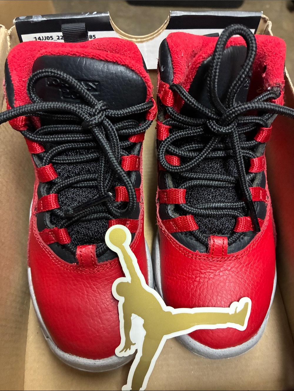 Kids Jordan 10 Retro BP Red and Black Basketball Sneakers